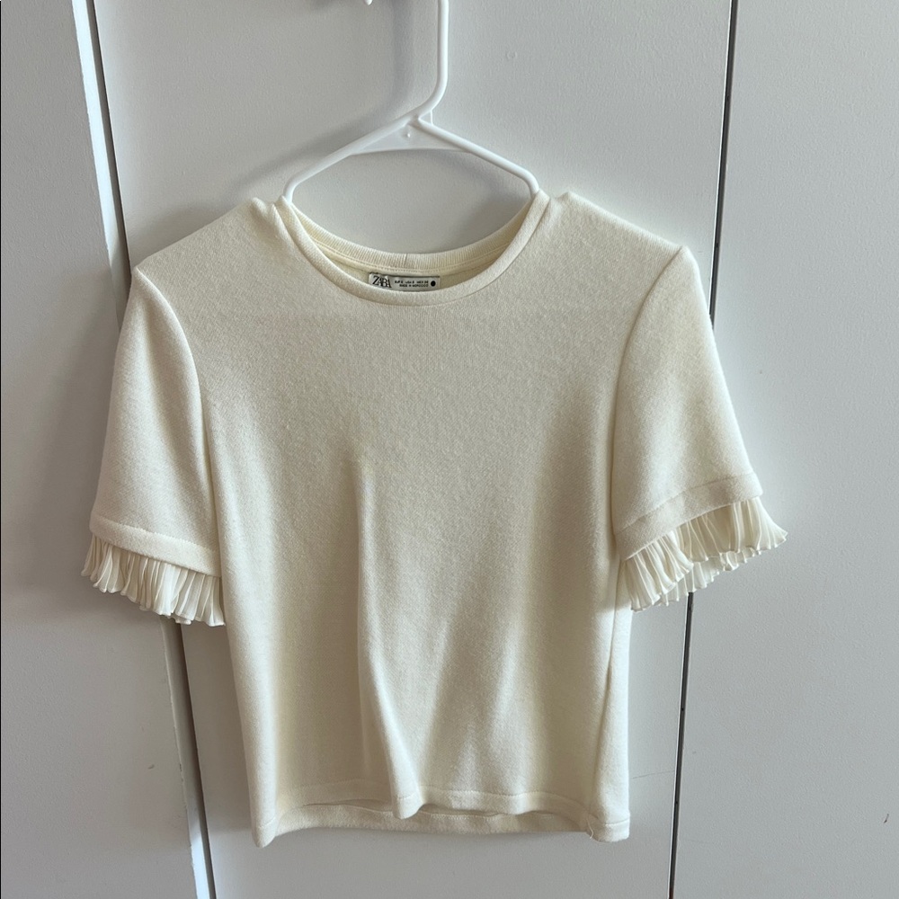 Zara Ivory Fringe Sleeve Top